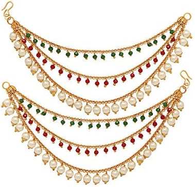 ZENEME Women's Golden Gold Plated Long Hair Chain Jewellery Earring