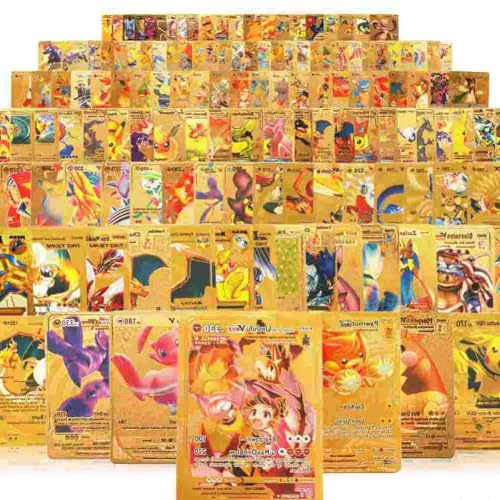 55 Gold Cards Packs Vmax V EX GX Rare Golden Cards TCG Deck Box Gold Foil for Fans Collectors Gifts No Duplicate BBXN