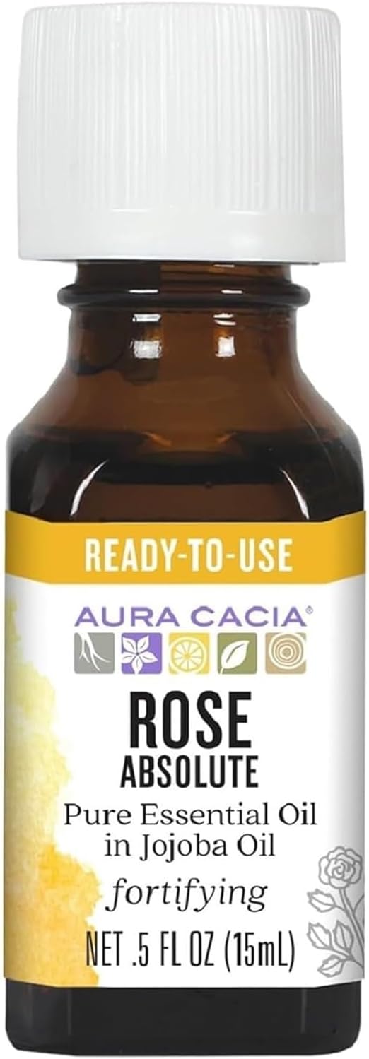 Aura Cacia Rose Absolute Pure essential Oil in Jojoba Oil, 0.5 Ounce.