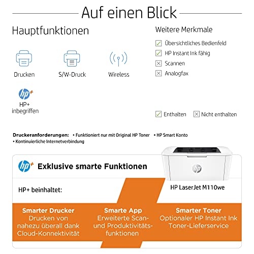 HP Laserjet M110we Laserdrucker, Monolaser, 6 Monate gratis drucken mit HP Instant Ink inklusive, HP+, Drucker, WLAN, Airprint, Schwarz-weiß-Drucker – Bild 3
