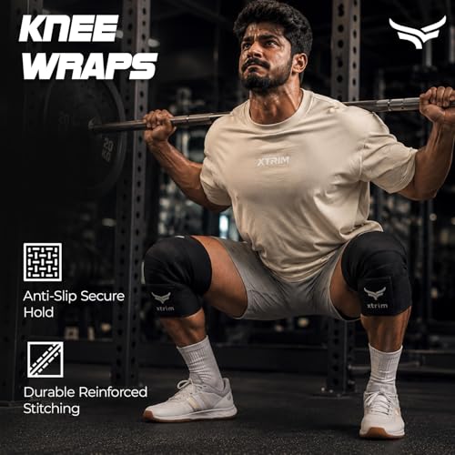 Image of Xtrim Knee Support Wrap for Men & Women, 2 Mtr Long, Set of 2, Black | Knee Stabilizer, Knee Bands for Sports, Squats and Heavy Lifting