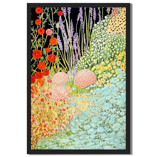 Framed Colorful Mushroom Garden Poster Canvas Print Art Vintage Boho