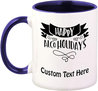 Custom Ceramic Colorful Coffee Mug 11 Ounces Happy Alcohol Holidays Leaves Christmas Tea Cup Christmas Christmas Tree Blue Inner Handle