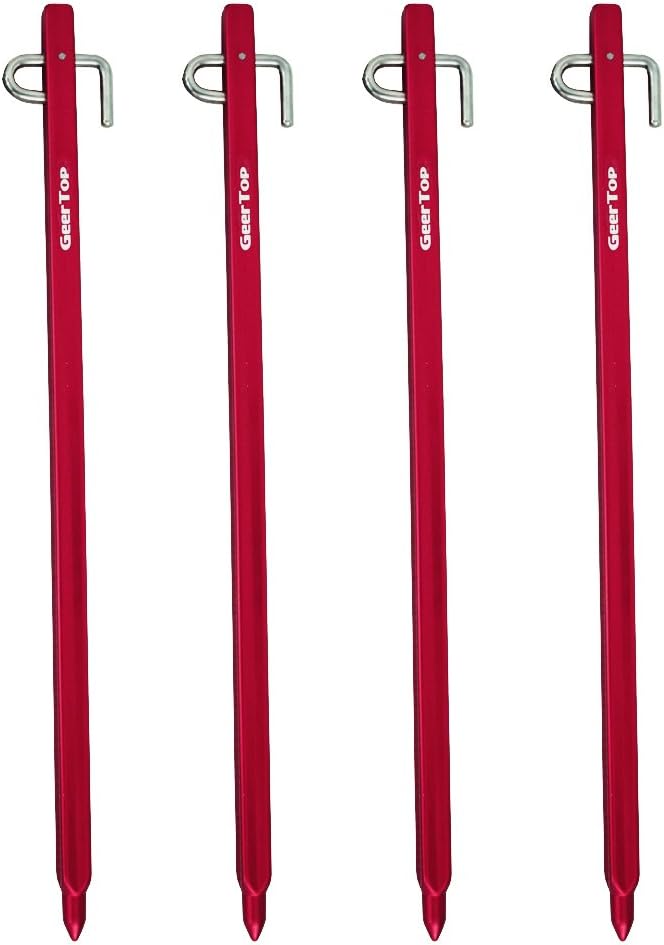 GEERTOP Aluminum Tent Pegs Heavy Duty Stakes Peg 11 in for Camping Tent Canopy Tarps (Red, 11 in)