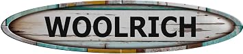 Woolrich Long Oval Shaped Weathered Rustic Painted Wood Look Novelty decor Composite Aluminum Beach Cottage Sign.
