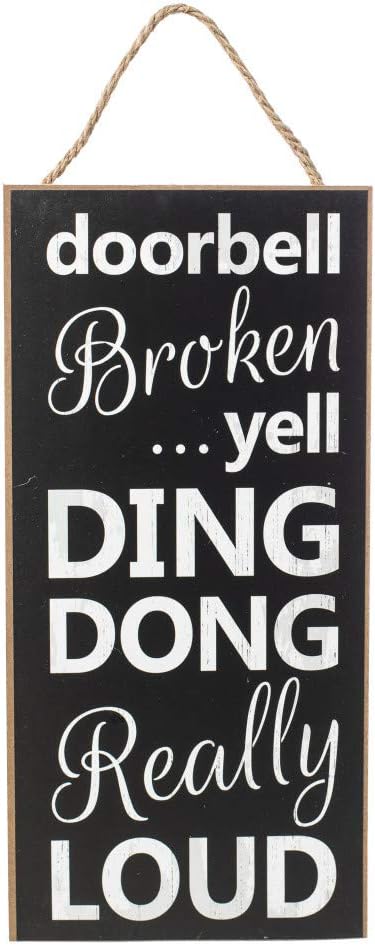 Thresholds Doorbell Broken Yell Ding Dong Cute 12" Wooden Sign