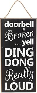 Losea Doorbell Broken.Yell Ding Dong Really Loud Front Door Decor Hanging Sign 5x10 Rustic Hanging Wood Porch Decorations