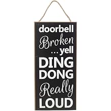 Losea Doorbell Broken.Yell Ding Dong Really Loud Front Door Decor Hanging Sign 5x10 Rustic Hanging Wood Porch Decorations