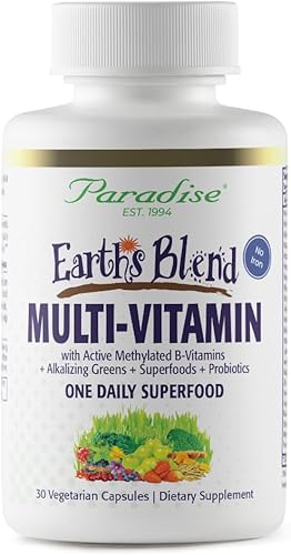 Paradise Herbs Earth's Blend Cápsulas multivitamínicas diarias para hombres, sin hierro, 48 superalimentos orgánicos, probióticos, antioxidantes,
