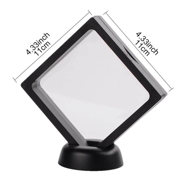 LiQunSweet Rhombus Shaped 3D Floating Display Case Plastic Frame Holder Stands with Transparent Membrane for Jewelry Ring Necklace Earring Bracelet Medal Display - 11x11cm