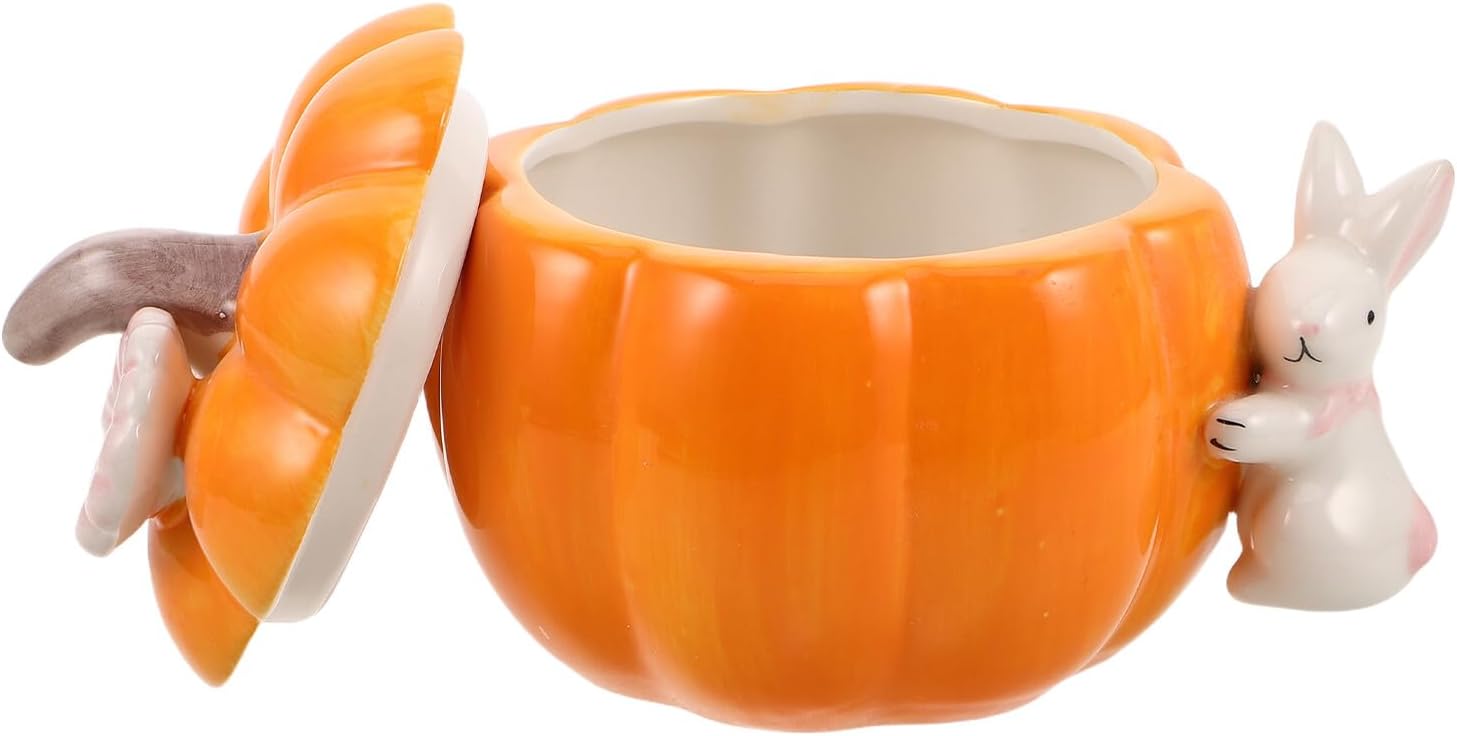 Wakauto Ceramic Pumpkin Storage Jar with Lid Halloween Decorative Candy Container Jewelry Box Snack Canister for Kitchen Autumn Home Décor