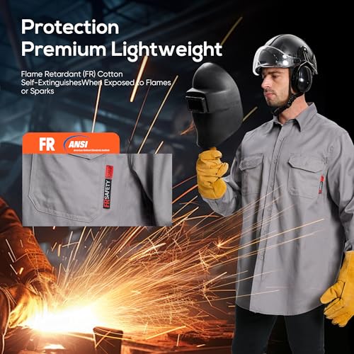 SRsafety Hi Vis FR Shirts for Men,7.0oz Long Sleeve FR Work Shirts,100% Cotton High Visibility Fire Shirt