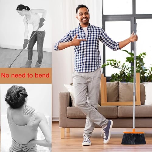 Besen und Kehrschaufel Set,mit langem Griff Ausziehbarem Stiel,aufrechter Kehrschaufel,Broom and Dustpan Set für drinnen und draußen, Garage, Küche, Büro