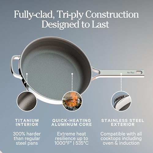 Image of Our Place Mini Titanium Always Pan Pro | 8.5 inch PFAS-Free Nonstick Frying Pan with Spatula | Chef-Grade Tri-Ply Stainless Steel & Aluminum Build | Induction & Oven-Safe up to 1000F | Chrome