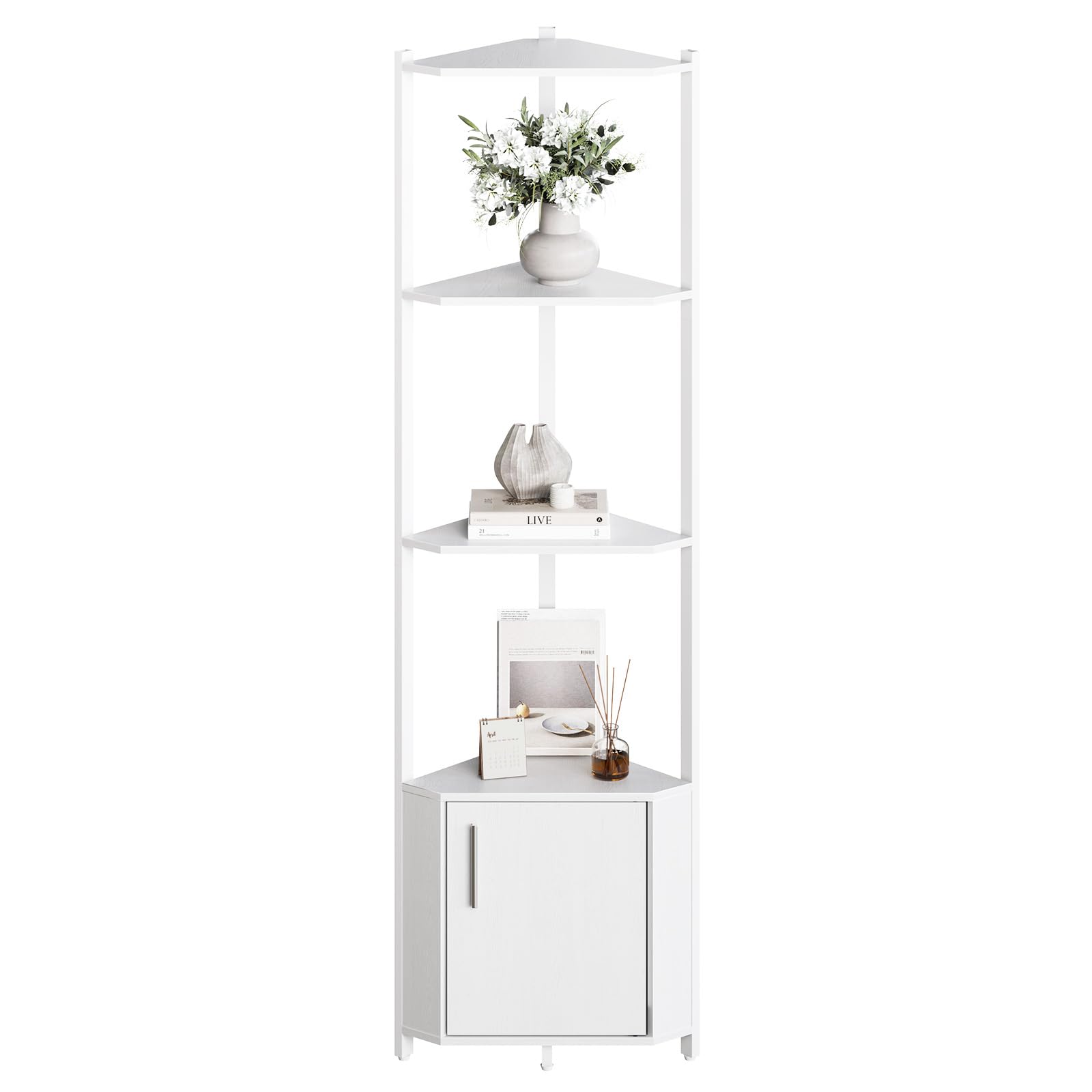 Garvee Modernes 5-stöckiges Eckregal aus Holz – 145 cm hoch – Platzsparendes Standregal für Wohnzimmer, Schlafzimmer, Küche oder Bad – Viel Stauraum – Einfache Montage – Weiß