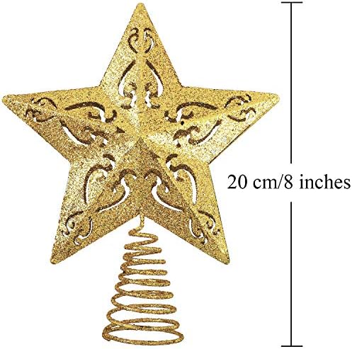 ANECO 8 Inches Glittered Christmas Tree Topper Metal 5 Point Star Treetop Xmas Tree Decoration Wire Star Treetop for Home Holiday Decor (Gold, 8 Inches)