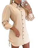 Women Shirt Dress 2025 Long Sleeve Button Down Blouses Side Drawstring Mini Dresses