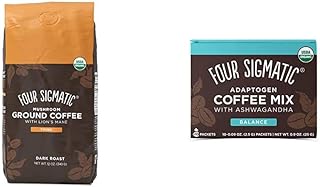 Mushroom Ground & Instant Coffee - Organic, Fair Trade with Lions Mane & Ashwagandha, 12 Oz & 10 Count