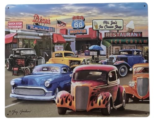 Vintage Retro Diner Hot Rod Car Metal Sign 12x15