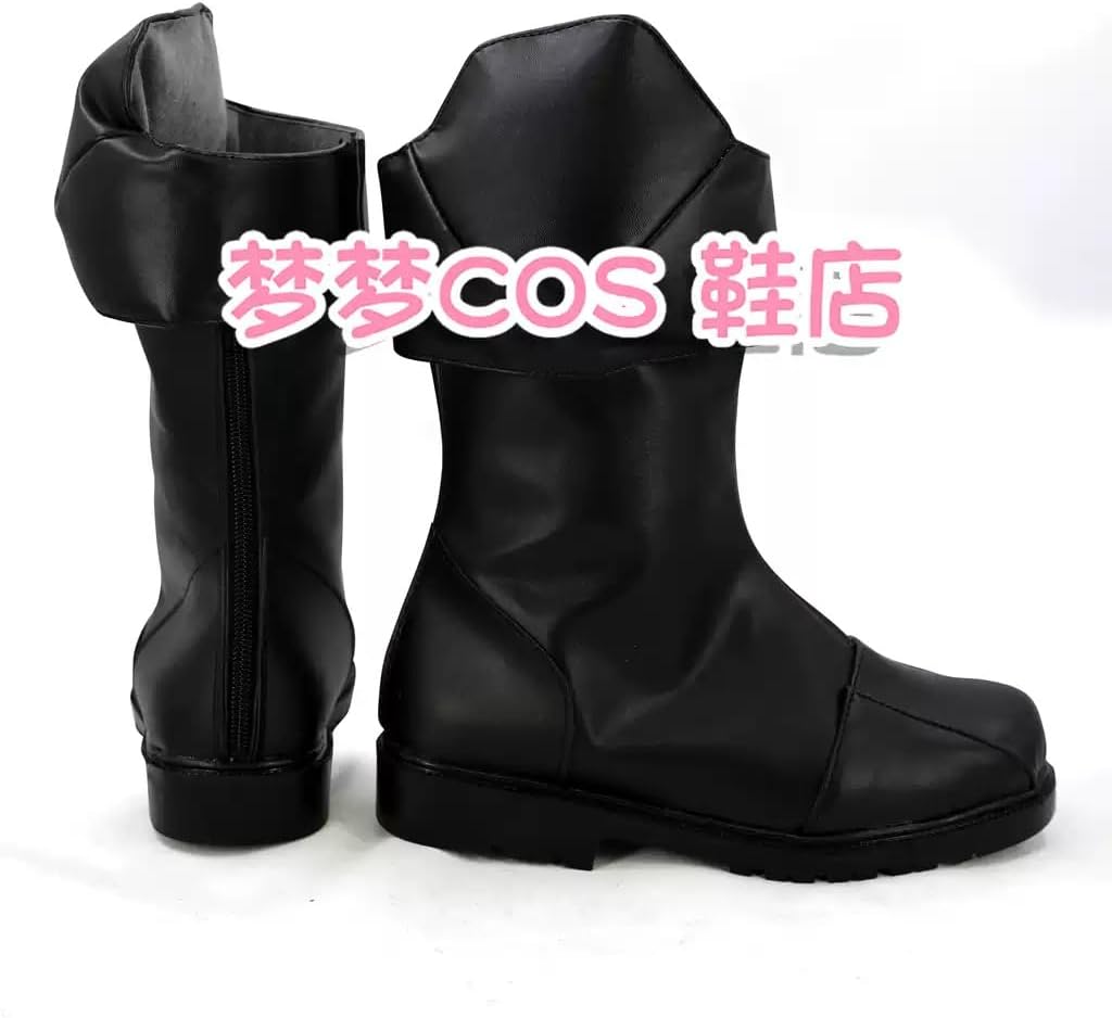 Black Mid-Calf Cosplay Boots with Cuffed Top Anime Men Women Role Play Footwear for Comic Con & Halloween