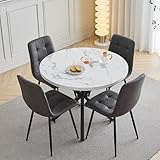 HJhomeheart Esstisch  und Stuhlset, 4 Technisches Leder mit Hoher Rückenlehne und EIN 100 cm Langer Moderner Esstisch, Geeignet für Küchen, Esszimmer und Wohnzimmer Schwarze Tischbeine + Dunkelgrau