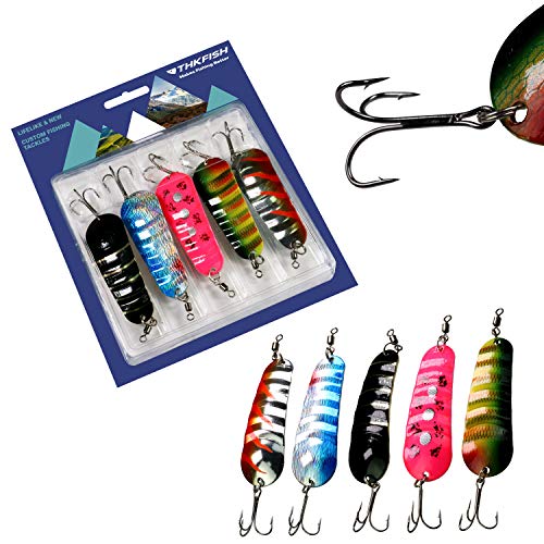 Thkfish Fishing Lures Trout Lures Hard Fishing Lures Fishing Spoons Lures For Trout Bass Pike 5Pcs #TOP4