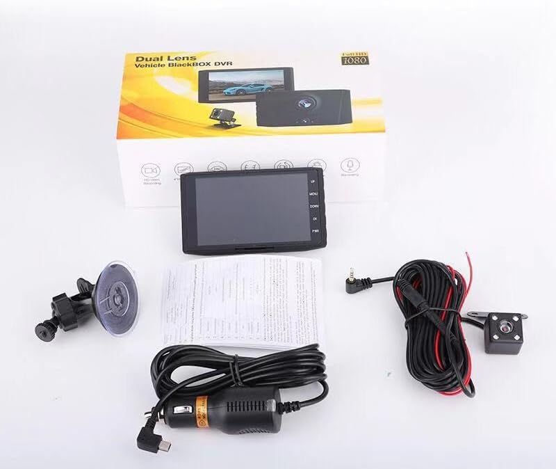 Miniatura 9 de Cámara de tablero de 3 canales frontal y trasera en el interior, cámara de tablero Full HD para automóviles, grabadora de cámara IPS de 4 pulgadas,
