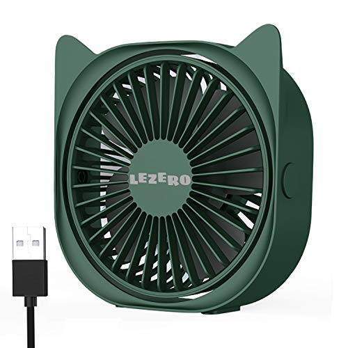 Small Personal USB Desk Fans, Lezero Ultra-quiet Desktop Fans with 360° Rotation and Adjustable 3 Speeds, Newly Table Fans Perfect for Office,Baby's Bedroom,Travel,Simple Operation,Strong Wind (Green)
