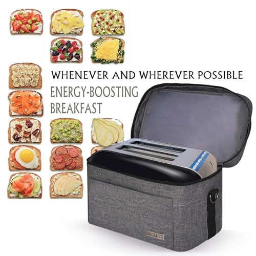 BAGLHER Toaster Carry Bag with Pockets and Shoulder Strap Can Hold Accessories and Jam, Toaster Cover Compatible with Most 2-slice Toasters, 12× 7× 7.5 inches Gray - Thumbnail 2