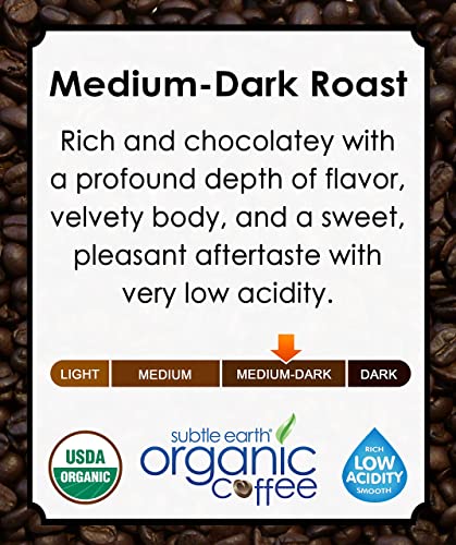 5LB Subtle Earth Organic Coffee - Medium-Dark Roast - Whole Bean - Organic Arabica Coffee - (5 lb) Bag