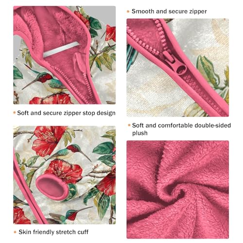 Hummingbird Red Flower Girls Fleece Jacket Girls Fall Jacket Girl Coats Zip Up Hoodie Children Sherpa Warm Outerwear 2-10T3