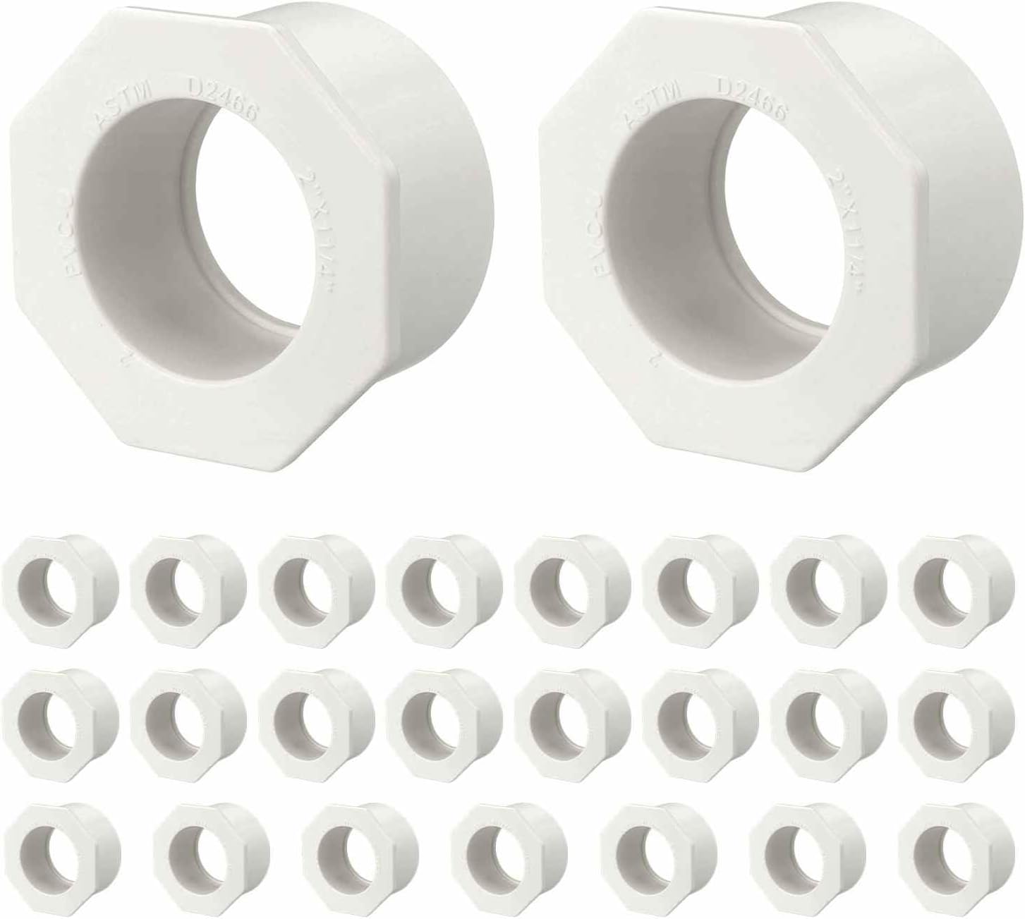 DTGN 25Pcs 2" x 1 1/4" PVC Reducer Bushing Fitting, SCH40 (Spigot x Socket) Furniture Grade PVC Pipe Fitting, Reducer Bush Adapter for Home Sewer Plumbing, Industrial, Pipe Connection