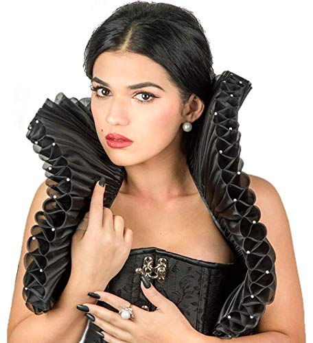 Tour de cou large Elizabethan Renaissance organza collier gothique perle Tudor noir