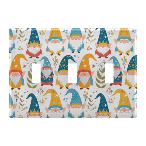 Light Switch Cover Cute Gnome Dwarfs Spring Wall Plates for Electrical Outlets 3 Gang 202b5346