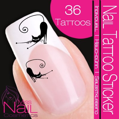 Nailart NAIL TATTOO STICKER - Halloween - cat - black