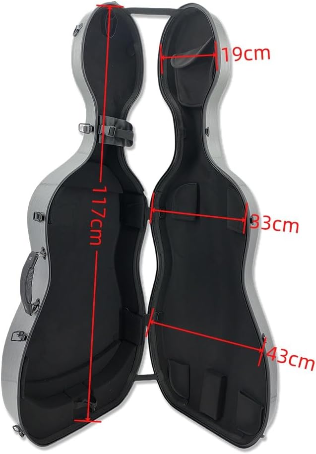 Vetimobato 1/2 Cello Case Carbon Fiber Lightweight Hard Shell for 1/2 Size Cello Water-Resistant Strong Travel Case with Backpack Straps & Strong Handle & Wheels & 2 Bow Holders (Sliver)