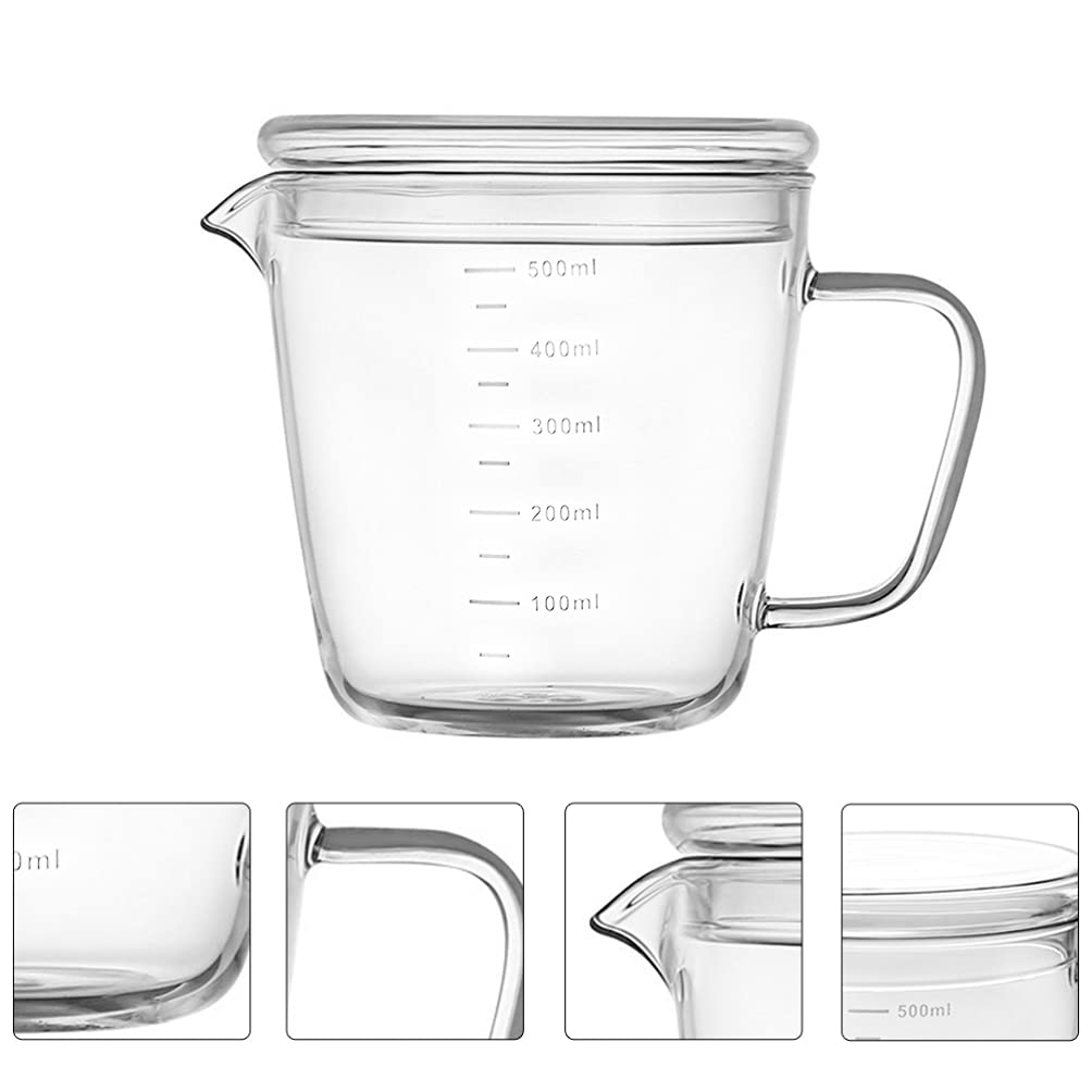 Tomaibaby Messbecher Milchkännchen Milchkanne 500ml Sahnekanne Sauciere Glaskanne Glas Hitzebeständig Messkanne mit Deckel Fett- Trenn- Kanne für Eier Milch Sahne Sauce Kaffee