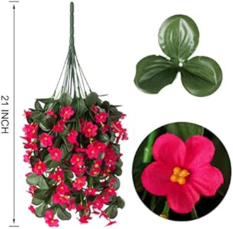 HyeFlora Artificial Fake Hanging Flowers for Spring Outdoor Outside Decoration, 2PCS Faux Silk Hotpink Daisy Plants UV Resistant Look Real Orchid Vines for Indoor Home Balcony Porch Planter