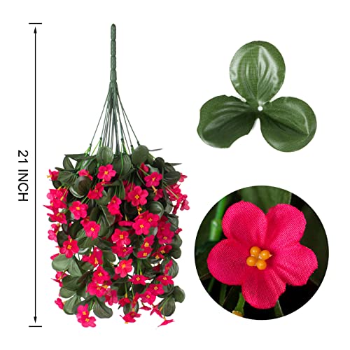 HyeFlora Artificial Fake Hanging Flowers for Spring Outdoor Outside Decoration, 2PCS Faux Silk Hotpink Daisy Plants UV Resistant Look Real Orchid Vines for Indoor Home Balcony Porch Planter