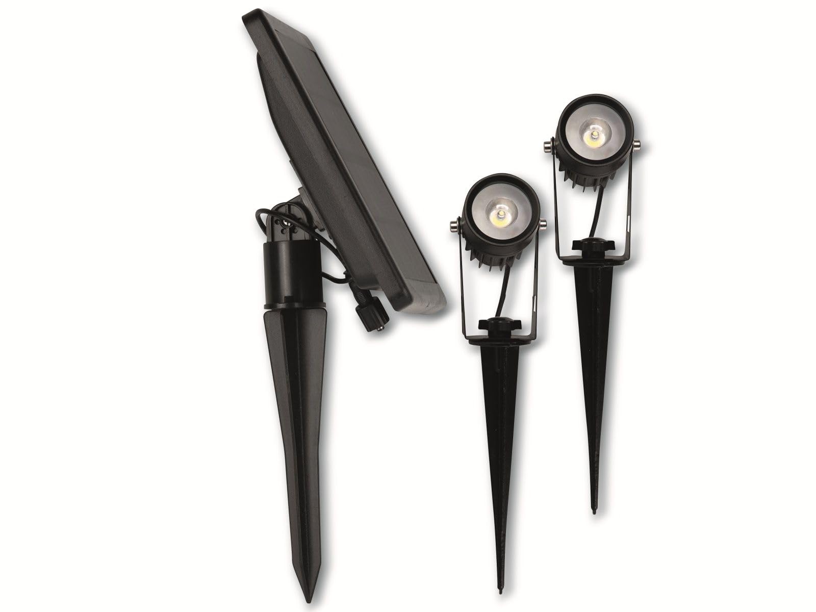 ChiliTec Set di 2 lampade solari da giardino a energia solare con batteria – luci solari con sensore crepuscolare – IP65 faretto da esterno per casa, giardino, stagno, 3000 K, bianco caldo