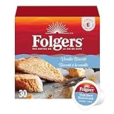 Folgers Vanilla Biscotti Flavoured Light Roast Coffee Pods, Single Serve One Cup Pods made with Arabica Beans for Hot or Iced Drinks, 30 Count (Pack of 1)