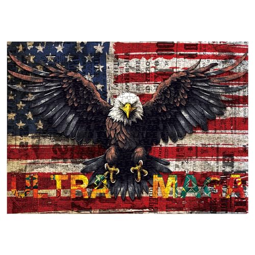 United States Flag Eagle Puzzles for Adults 1000 piezas, rompecabezas patriótico de fe USA, puzzle inspirador de ave del país miniatura 1