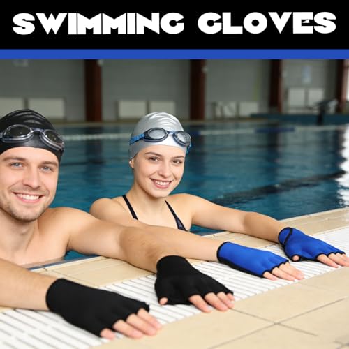 Eurzom 4 Pairs Swimming Gloves Water Aerobics Webbed Aquatic Fitness Training Swim Gloves for Men Women Water Resistance Training Mittens Poll Exercise Swimming Diving Mittens with Wrist Strap