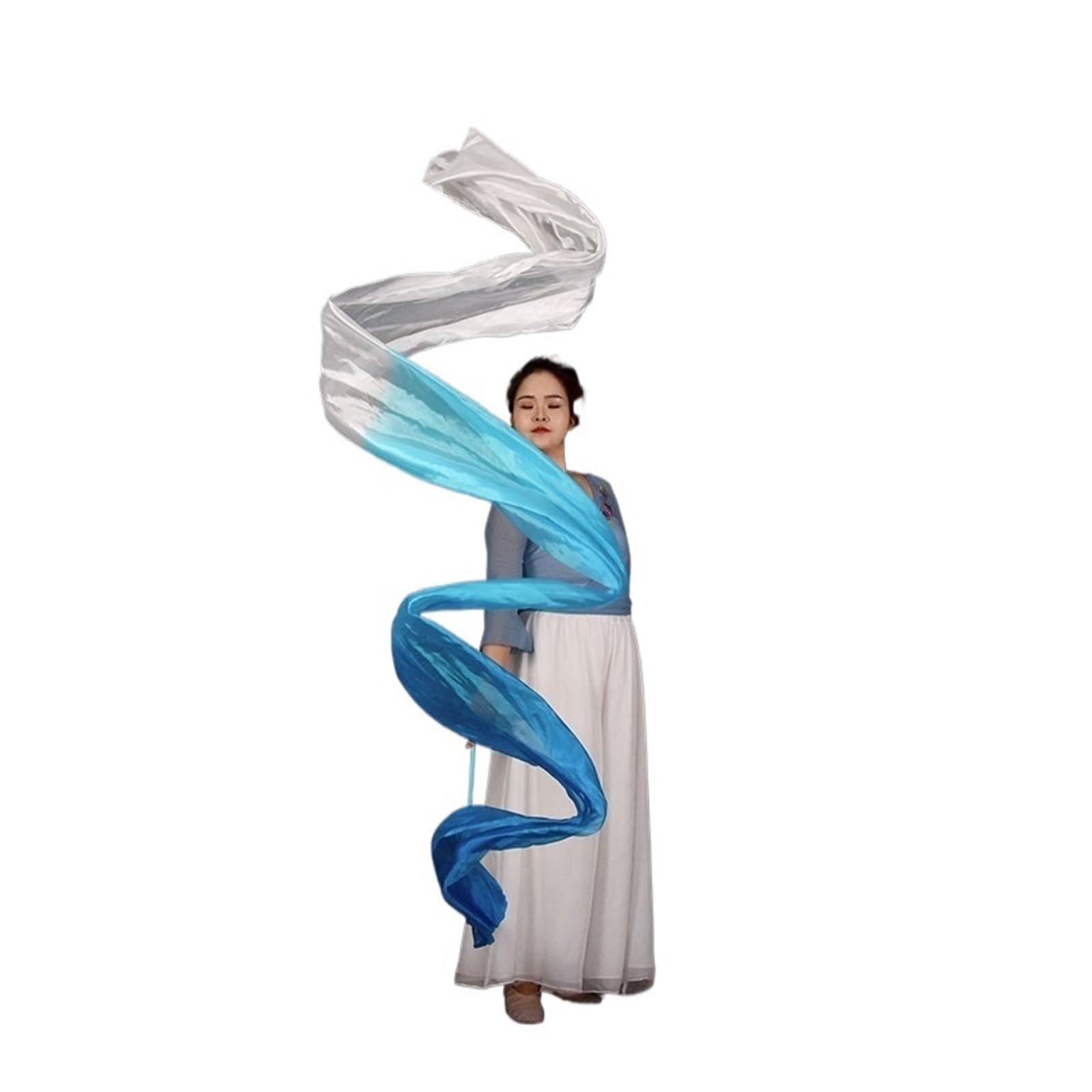 Banderole de Danse en Polyester à Fleurs, Rubans de Gymnastique Rythmique, Spectacles de Danse Artistique, Adoration, louange, bannière prophétique(Blue White)