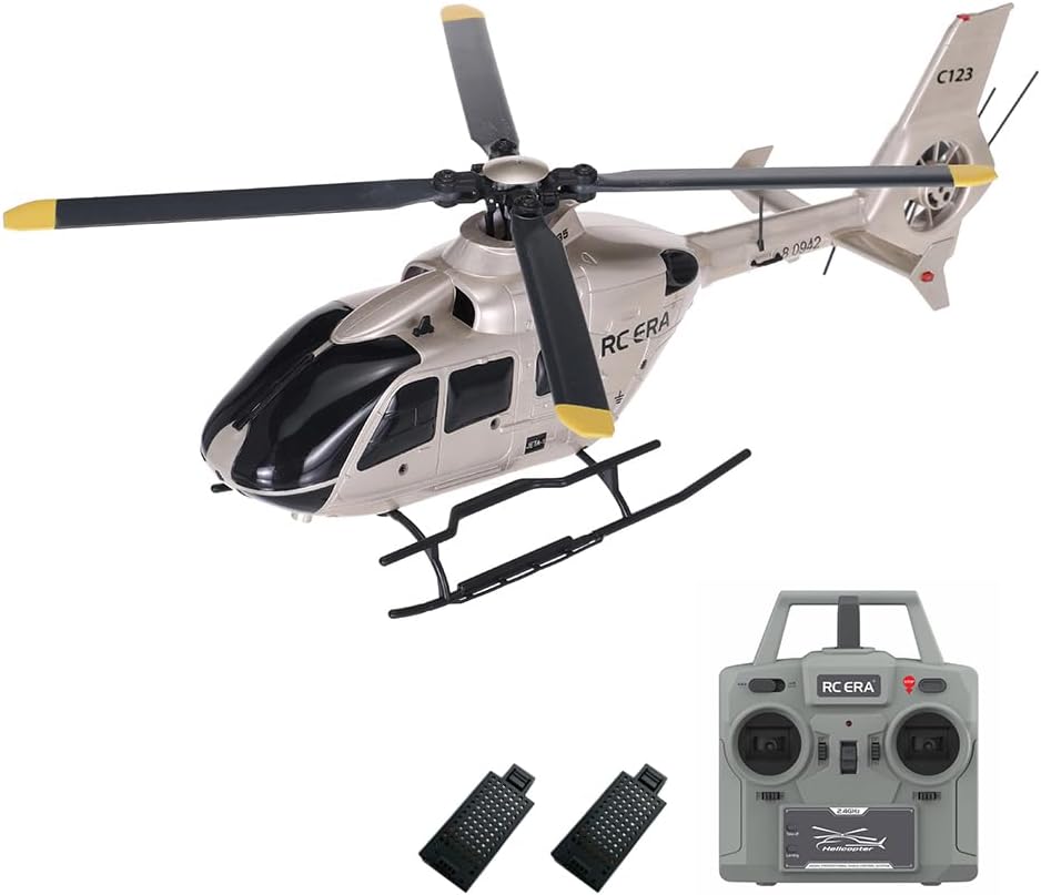 C123 RC Helicopter, 6CH Remote Control Helicopter, 2.4GHz EC135 RC Aircraft with 6-Axis Gyro, 3D Flip, Inverted Flight, Altitude Hold, One Key Take Off/Landing, 2 Battery (Champagne)