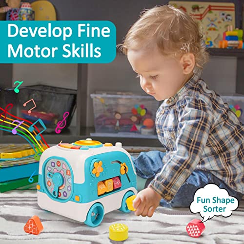 Baby Musical Bus Toys, Busy Crawling Learning Baby Toy 6 7 8 9 10 12 18 Month Car With Light & Music Toddler1-3 Infant Toy Development Educational Sensory Boy Girl Age 1 2 Year Old Easter Treat Gift #TOP3
