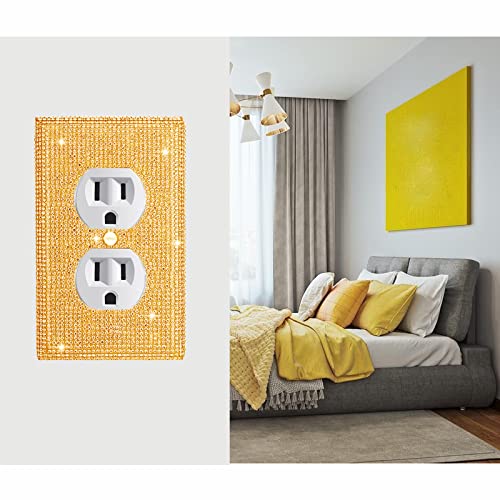 Image of Shiny Golden Rhinestones Wall Plates Light Switch Decorative Cover Plate Single Toggle Rhinestones Outlet Covers Wall Plate