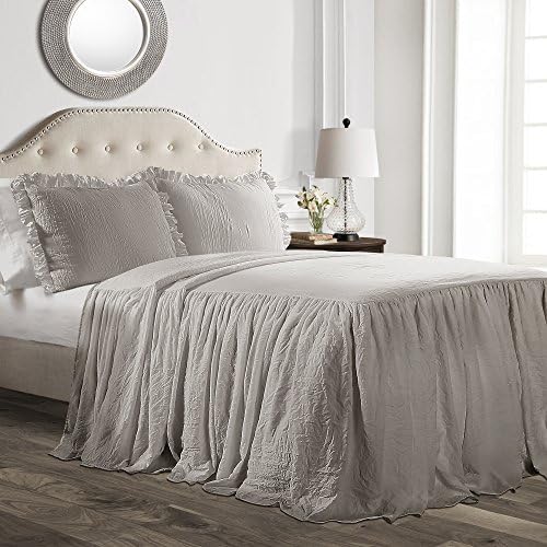 Lush Decor Ruffle Skirt Bedspread Vintage Chic Farmhouse Style Lightweight 2 Piece Set, Twin, Grey