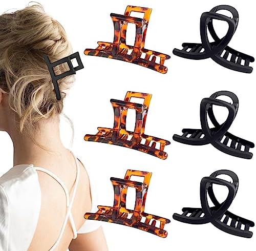 GQLV Hair Claw Clips for Thick/Thin Hair-6PCS Strong Hold Medium Claw Clips,Nonslip Cute Hair Clips for Women/Girls,Neutral Claw Clips for Hair,Hair Styling Accessories for Women/Girls,Hair Claws Birthday Gifts for Women (B-leopard&black)