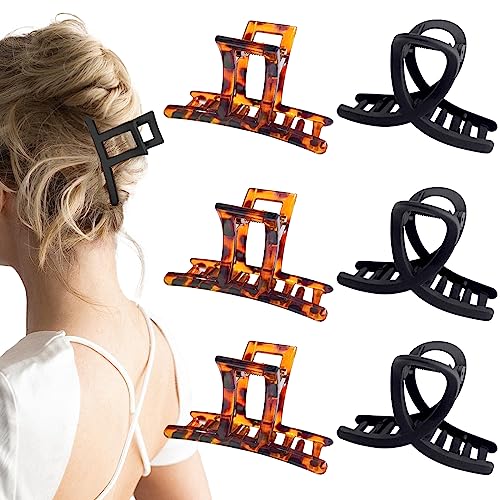 Gqlv Hair Claw Clips For Thick/Thin Hair-6Pcs Strong Hold Medium Claw Clips,Nonslip Cute Hair Clips For Women/Girls,Neutral Claw Clips For Hair,Hair Styling Accessories For Women/Girls,Hair Claws Birthday Gifts For Women (B-Leopard&Black) #TOP23